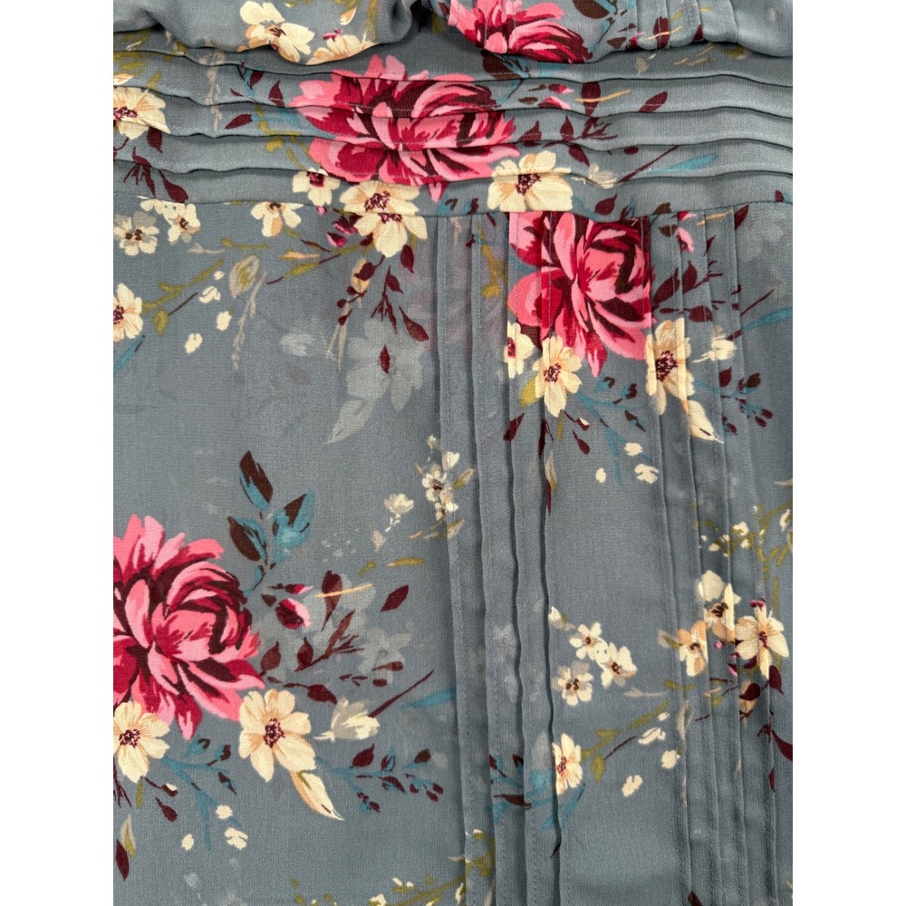 White House Black Market Blue Floral Pintuck Pleat Long Sleeve Dress Size 2 - Picture 2 of 14